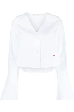 Palm Angels Flute-sleeves cropped cotton shirt