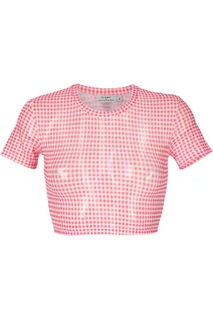 AMIR SLAMA Gingham-check pattern crop T-shirt