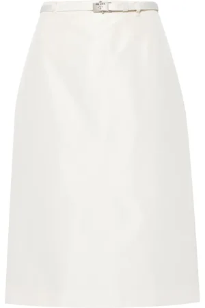 Prada Logo-buckle straight faille skirt