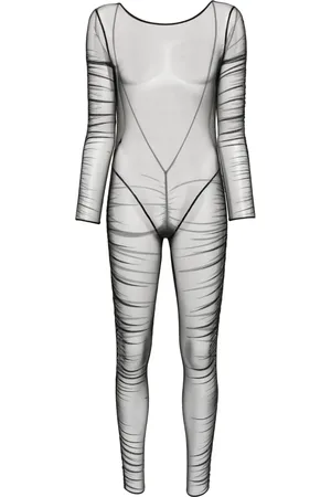 MAISON CLOSE Ruched sheer mesh catsuit