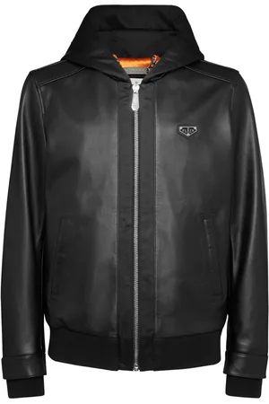 Philipp Plein Leather hooded bomber jacket