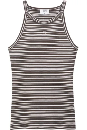 Filippa K Monogram-embroidered striped organic cotton tank top