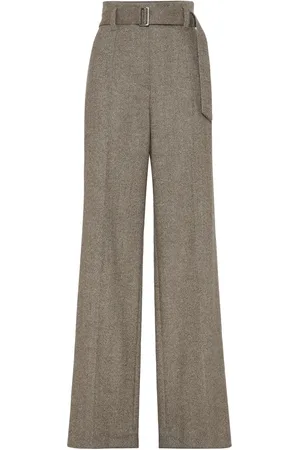 Brunello Cucinelli Herringbone-pattern pressed-crease trousers