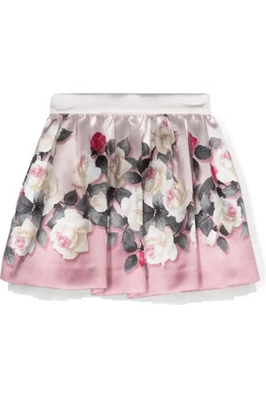MONNALISA Rose-print pleated skirt
