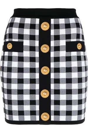 Balmain Gingham fine-knit miniskirt
