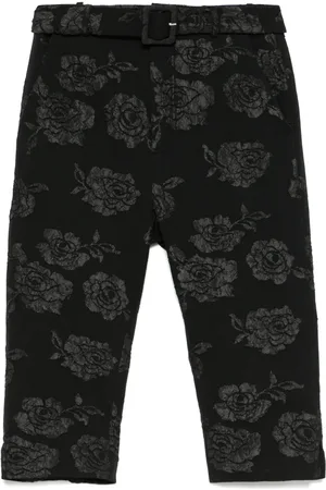 ROTATE Floral-jacquard capri trousers