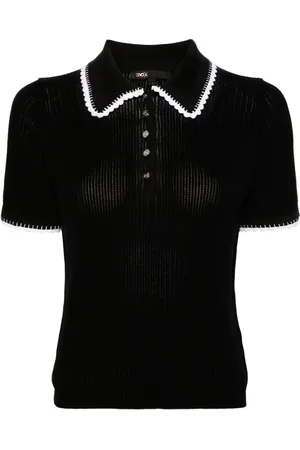 Maje Crochet-trim knitted polo top