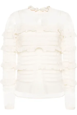 Twin-Set Floral-lace ruffled blouse