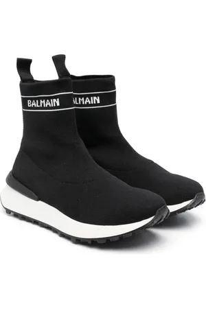 Balmain Logo-intarsia mesh high-top sneakers
