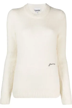 Ganni Logo-embroidered wool-blend jumper