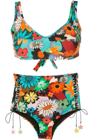 AMIR SLAMA Floral-print high-waisted bikini