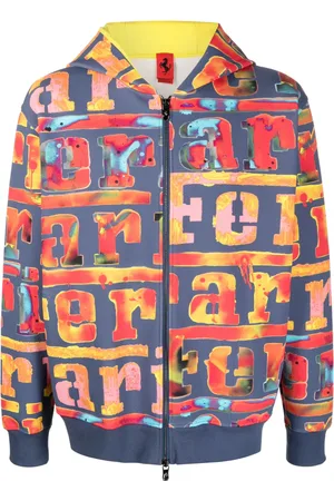 FERRARI Logo-painterly zip-up hoodie