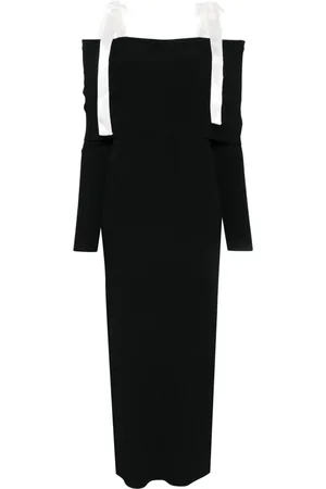 ROTATE Off-shoulder knitted maxi dress