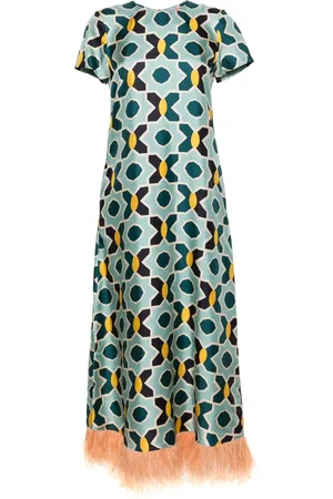 La DoubleJ Geometric-print silk swing dress