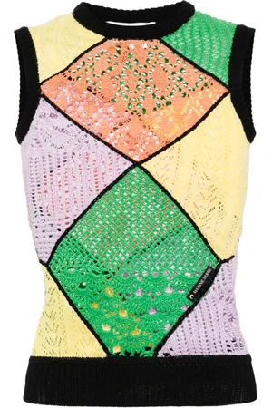 Marine Serre Panelled crochet-knit tank top