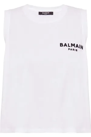 Balmain Logo-flocked cotton top
