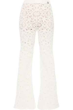 Twin-Set Floral-crochet flared trousers