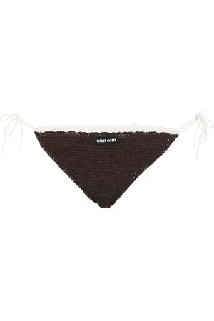Miu Miu Crochet-knit embroidered-logo bikini bottoms