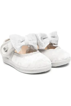 MONNALISA Bow-detail velour ballerina shoes