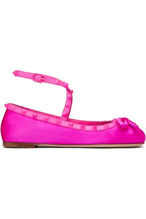 VALENTINO GARAVANI Rockstud satin ballerina shoes