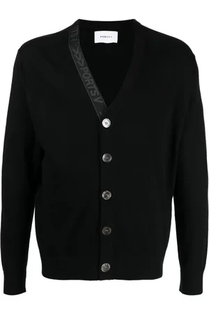 Ports V Logo-tape ribbed V-neck cardigan