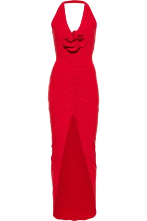 NISSA Floral-appliqu?? ruched gown