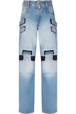 Balmain Mesh-detail loose-cut denim jeans