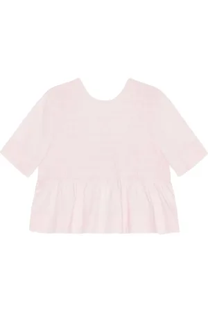 Ganni Smocked-panelling poplin blouse