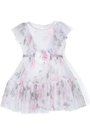 MONNALISA Rose-print tiered tulle dress