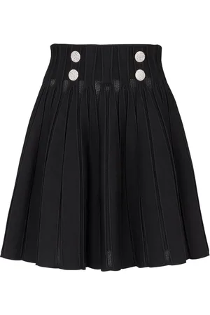 Balmain Ribbed-knit pleated skater skirt