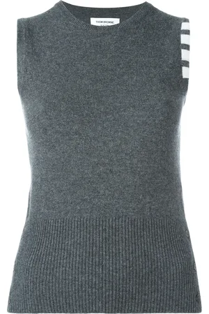 Thom Browne Sleeveless crew neck Shell Top With 4-Bar Stripe In Medium Cashmere