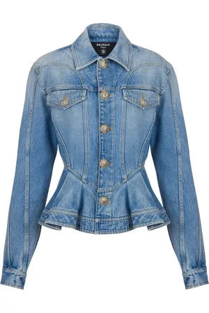 Balmain Logo-buttons pleated denim blazer