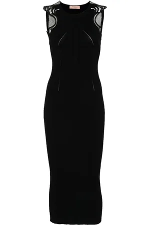 Twin-Set Lace-detail ribbed midi dress
