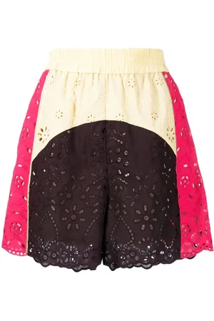 GOEN.J Broderie-anglaise floral-lace track shorts