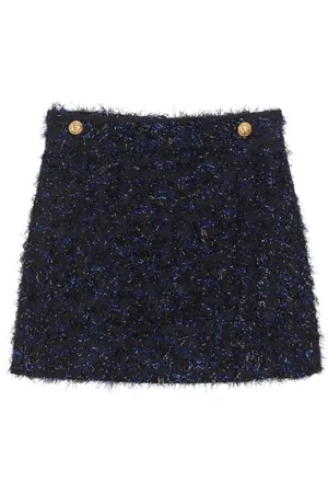 Balmain Button-embellished tweed miniskirt
