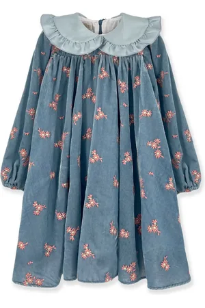 LA STUPENDERIA Floral embroidery velvet dress