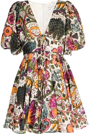 Rhode Madeline Lamu Grande-print flared dress