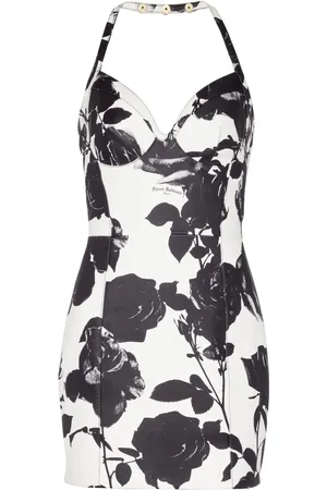 Balmain Floral-print leather minidress