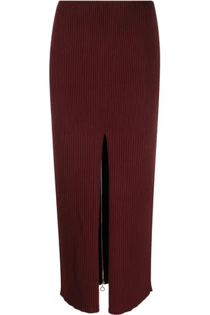 Patou Merino-blend ribbed knit midi skirt