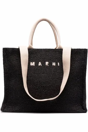 Marni Logo-embroidered raffia tote bag