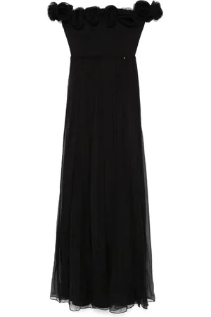 NISSA Floral-appliqu?? silk maxi dress