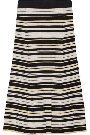 Ganni Striped ribbed-knit midi skirt