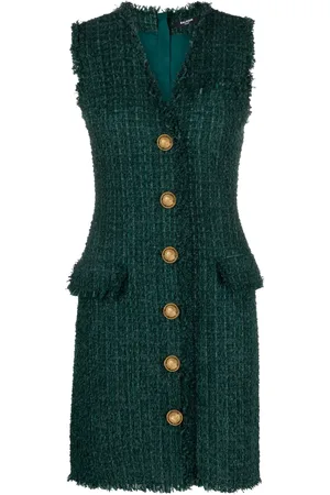 Balmain V-neck buttoned tweed minidress