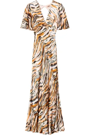 Twin-Set Tiger-print satin maxi dress