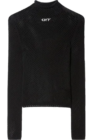 OFF-WHITE Logo-print open-knit turtleneck jumper