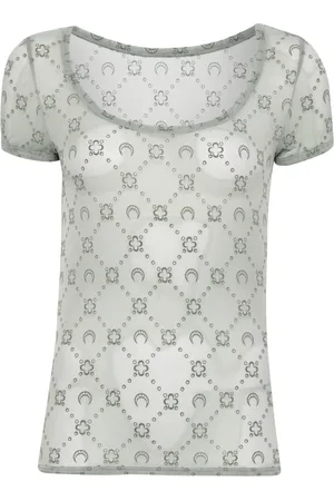 Marine Serre Flocked-logo mesh top