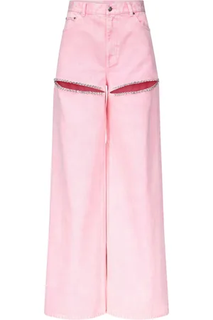 AREA Crystal-embellished high-rise wide-leg jeans