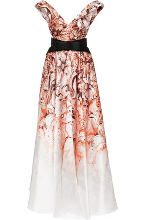 Saiid Kobeisy Floral-print off-shoulder belted gown