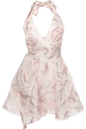 TALBOT RUNHOF Floral-appliqu?? belted minidress