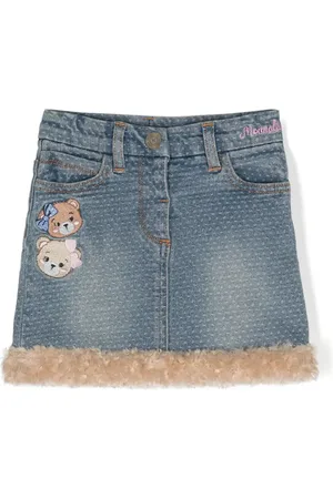 MONNALISA Teddy bear-embroidered denim skirt